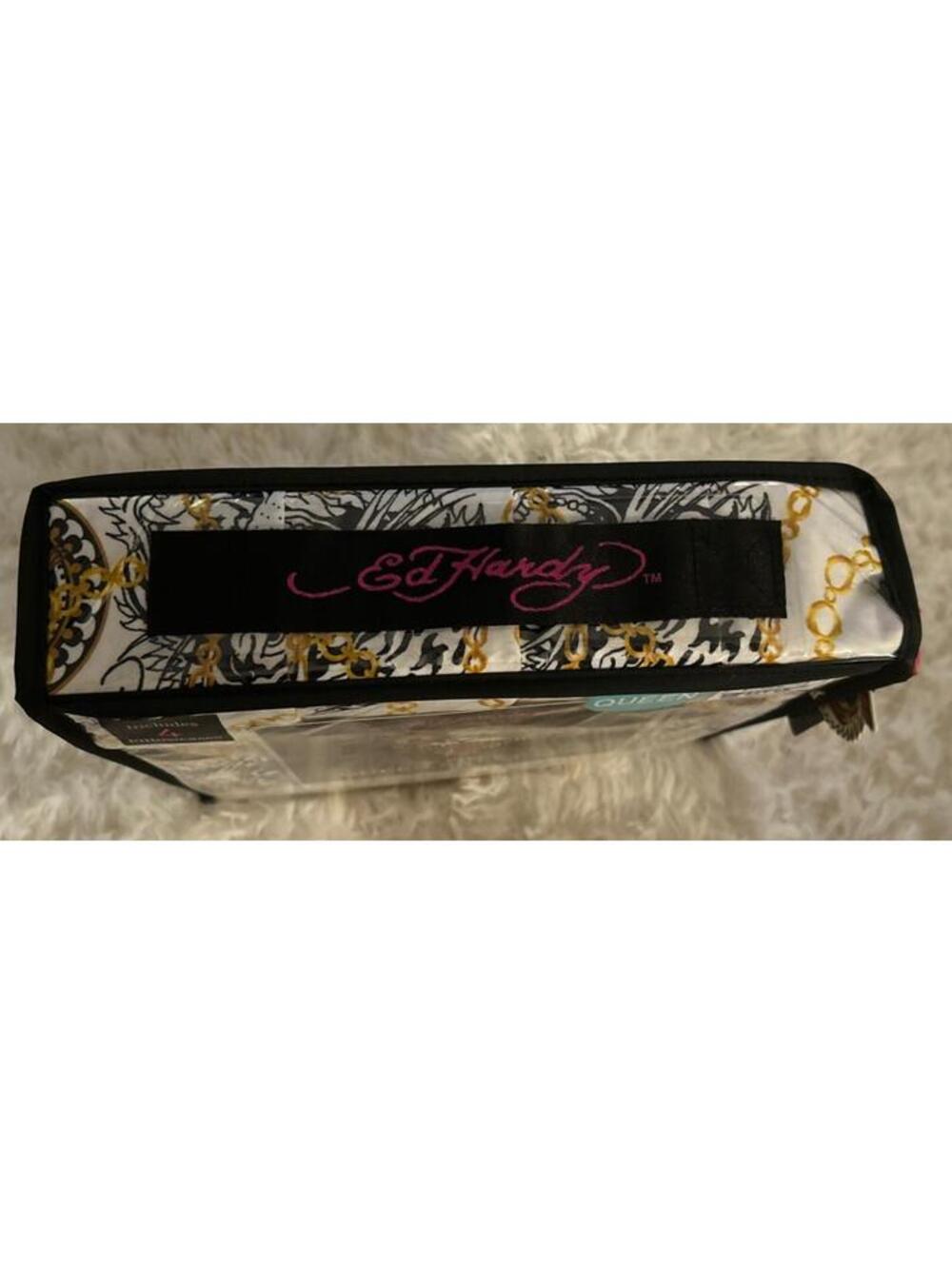 Ed Hardy White, black, Gold  Sheet Set QUEEN Tigers  Chains w/4 Pillowcases NEW! - Picture 9 of 9